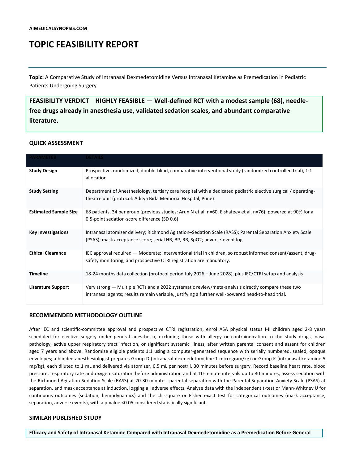 Feasibility report page 1 — verdict and assessment
