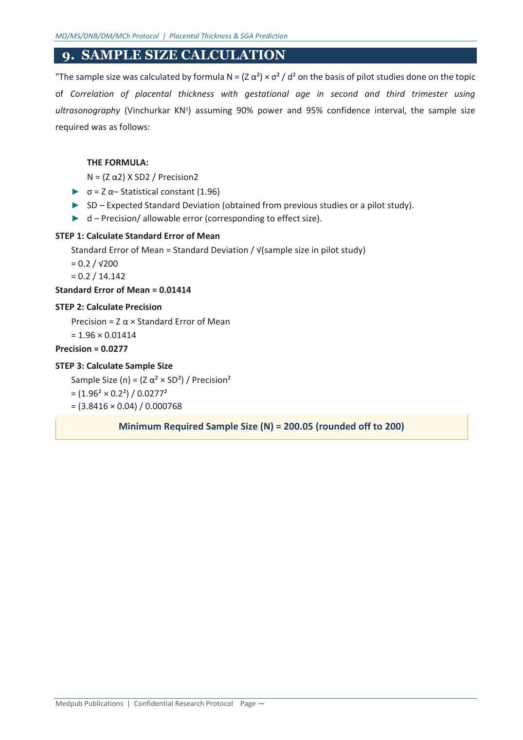 Sample size calculation with formula and worked steps